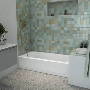 lot 30035 image: Bootzcast 60 in. x 30 in. Soaking Alcove Bathtub with Left Drain in White - Retail $399