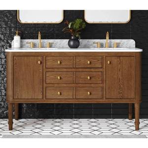 lot 30039 image: Collette 60 in. Double Sink Cinnamon Oak Bath Vanity (Assembled See Details)) - Retail $1,439