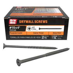 lot 30075 image: Grip-Rite 5023844 1 lbs No.10 x 4 in. Phillips Drywall Screws - Case of 43 - Pack of 12 - Retail $72