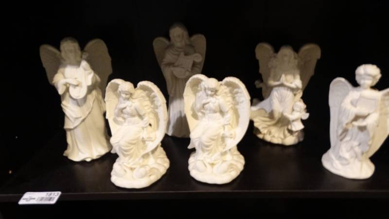 lot 1813 image: 2 angel deocr and 4 angel candle holders.