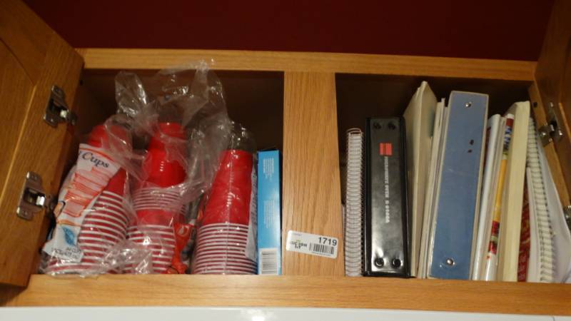 lot 1719 image: Cook books, plastic cups, plastic silver wear, etc.