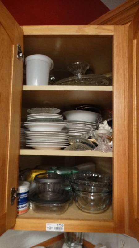 lot 1720 image: Cabinet with dish ware.