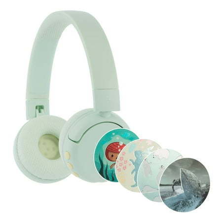 lot 13006 image: BuddyPhones POP Fun  Foldable Bluetooth Kids Headphones with Microphone  SafeAudio Volume Limiting 8594dB Works Wired or Wireless  for iPhoneiPadTabletPC and More by Onanoff (Green)