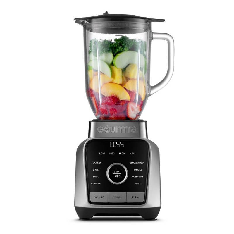 lot 3805 image: Gourmia Digital Blender with 8 Total Blend Programs, 4 Speeds & Round-Plated Tamper Gray 1500W, Crushes Ice, Smoothie Maker - Retail $58