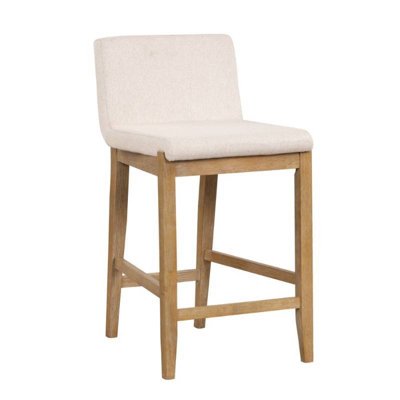 lot 11697 image: Gracie Wood Upholstered Counter Height Barstool Brushed GrayFlax - Nathan James - Retail $200