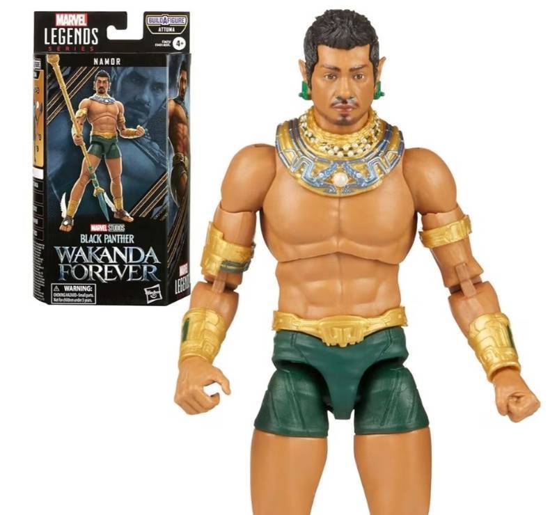 lot 13522 image: Marvel Legends Series Black Panther Wakanda Forever Namor 6-inch MCU Action Figure Toy, 3 Accessories, 1 Build-A-Figure Part