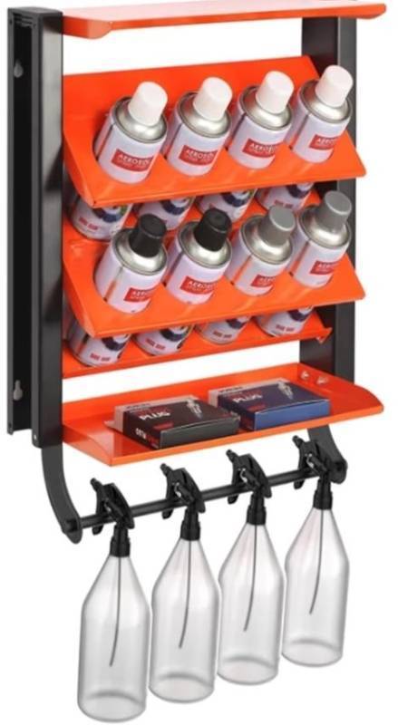 lot 13925 image: TORACK Spray Paint Can Holder Wall Mount, Heavy Duty Metal Spray Can Holder for Garage, Paint Can Storage Rack for Shop, Holds Up to 100 lbs (Missing Screws)