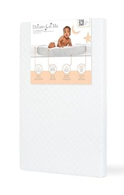 lot 8895 image: Dream On Me Holly 3 MiniPortable Crib Mattress, Greenguard Gold &amp JPMA Certified, Fits Portable & Mini Cribs, Lightweight Fiber Core, Waterproof Vinyl Cover (38x24x3)