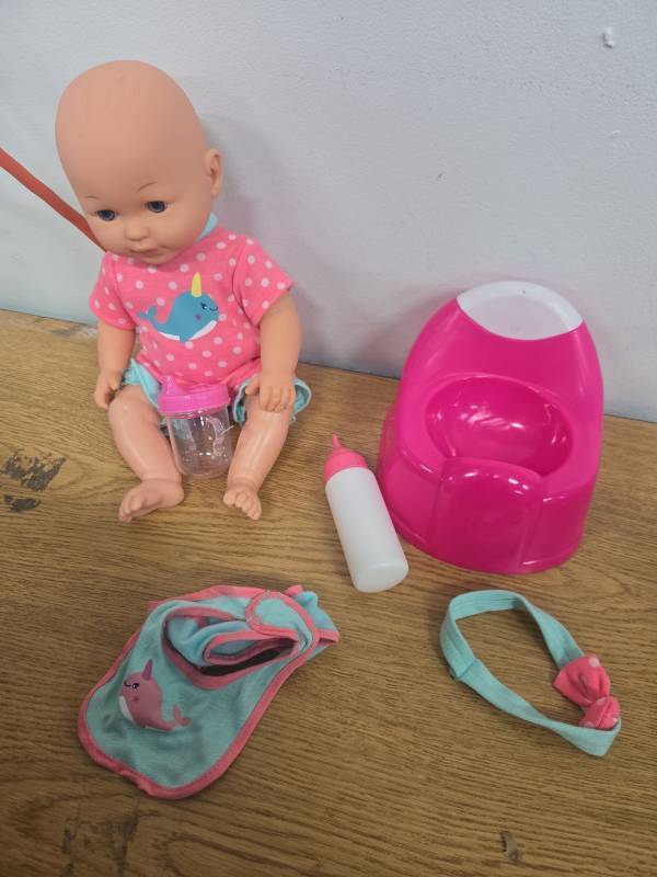 lot 13762 image: Dream Collection 14 Inch Drink And Wet Baby Doll With Training Potty