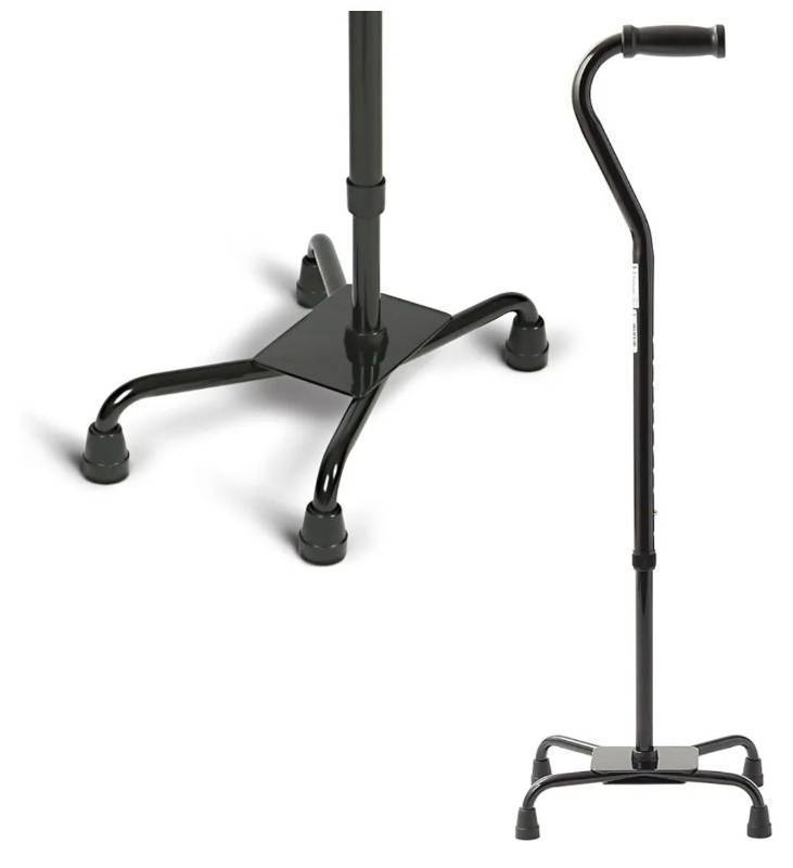 lot 14240 image: Medline Aluminum Quad Cane with Large Base for Balance, Knee Injuries, Leg Surgery Recovery & Mobility, Portable, Lightweight Walking Aid for Seniors & Adults - Cane Supports 300 lbs and Weighs 4 lbs