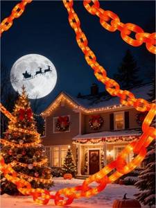 lot 23465 image: Christmas Decorations Orange Chain Lights, 10FT 160 LEDs Battery Operated Plastic Chain String Lights with 8 Modes & Timer, Christmas Holiday Party