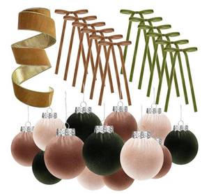 lot 23468 image: Syhood 38 Pcs Christmas Velvet Ornaments Decor Kit 3.15 18 Pcs Christmas Tree Ornaments Balls 18 Vintage Velvet Bows 5.5 Yard Ribbon for Xmas Tree Hanging Decorations, Green and Brown