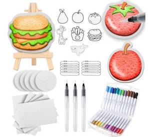 lot 23470 image: 55 Pcs Magic 3D Foam Texture Painting Kit - Includes 17 Pcs Foam Texture Paper, 24 Color Brush Tip Acrylic Paint Markers, 3 Soft-tip Water Brush Pen