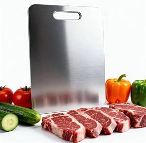lot 23482 image: AMZY Titanium Cutting Board for Kitchen  Durable 13x9 Metal Chopping Mat, Easy to Clean, Dishwasher Safe, Hygienic & Crack Resistant - Retail $17