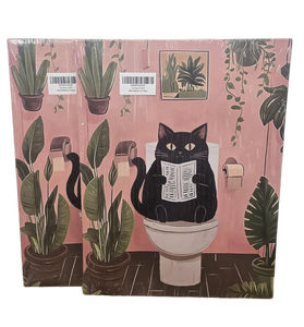 lot 23489 image: JWVK 2 Count of Funny Black Cat Bathroom Canvas Wall Art Prints, Vintage Cat on the Toilet Wall Decor Posters for Bathroom Washroom Restroom, 11x15 Inch Framed