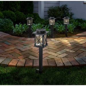 lot 30160 image: Braxton 20 Lumen Black LED Weather Resistant Outdoor Solar Path Light with Glass Lens (4-Pack)