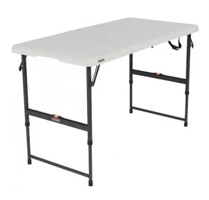 lot 30165 image: 4 ft. One Hand Adjustable Height Fold-in-Half Resin Table Almond
