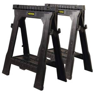 lot 30182 image: STANLEY 060864W Plastic Folding Sawhorse (2-Pack) - Retail $55