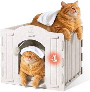 lot 31000 image: Apasiri Cat House Scratch-Resistant Indoor Warm Enclosed Felt Bed Cave with Hanging Ball Toy, No-Tool Assembly Hideaway for Anxious Cats & Kittens, 13.4x13.4x9.85 Inch Interior
