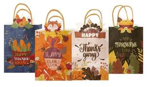 lot 31006 image: qiqee Fall Thanksgiving Paper Gift Bags with Handles Bulk 48 pieces