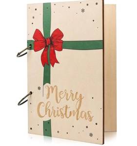lot 31028 image: Giiffu Wooden Christmas Card Keeper Binder  6.3 x 9.5 Merry Christmas Greeting Card Organizer with Rings, Holiday Card Holder & Memory Keepsake Album for Xmas Cards and Notes