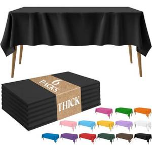 lot 31036 image: Slergut 6 Pack Plastic Table Cloth, Black Thick Tablecloths Rectangle Table Cover Disposable Waterproof Tablecloth for Halloween Party Favors Supplies Camping Decorations 54 x 108 Inch