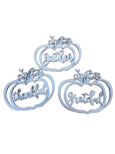 lot 31043 image: 12pcs Thanksgiving Wooden Plate Decor Thankful and Wishes Cutout,Slices Cutouts Cards Signs Pumpkin Shaped Design Tabletop Decor for Home Kitchen Table Family Party Decoration