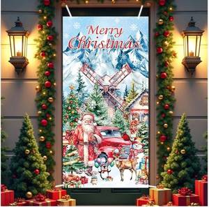 lot 31044 image: Christmas Door Cover 71 x 35 Inch Hanging Holiday Banner Decor for Front Porch Home Holiday Party Xmas Supplies Decoration (White)