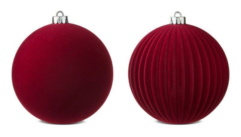 lot 13374 image: 2 Count Dark Red Velvet-Feel Jumbo Shatterproof Christmas Ornaments, 5.9, by Holiday Time