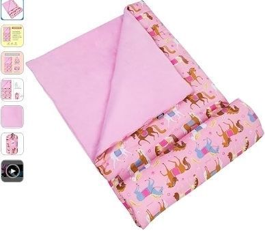 lot 21479 image: Wildkin Kids Sleeping Bags for Boys and Girls, Measures 57 x 30 x 1.5 Inches, Cotton Blend Materials Sleeping Bag  (Horses)
