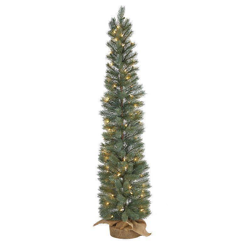 lot 21489 image: Nearly Natural 4ft. Green Pine Artificial Christmas Tree with 70 Warm White Lights Set in a Burlap Base
