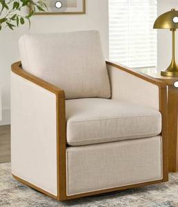 lot 16324 image: Better Homes & Gardens Windsor Swivel Accent Chair, Cream (Damaged. But You can FIX IT) - Retail $267