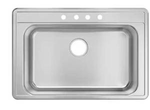 lot 16337 image: 33 in. Drop-In Single Bowl 20 Gauge Stainless Steel Kitchen Sink - Retail $129