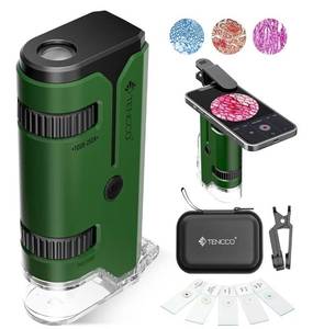 lot 23640 image: 100x-250x Pocket Microscope for Kids Adults, Protable Handheld Miniscope, Mini Microscope Kit for Kids Adults Home School Lab Biology Science Education, Green