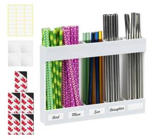 lot 23645 image: Upgraded Acrylic Straw Holder for Cabinet Door, Fridge & Countertop MagneticAdhesive Dual Mount, Strong Hold, Space-Saving Straw Organizer with Adhesive Tape, Magnetic Sheet