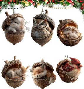 lot 23658 image: 12 Pcs Forest Animal Acorn Ornaments  Cozy Forest Christmas Ornaments (NOT 3D), 2026 New Pine Cone Decoration, Woodland Creature Figurine, 2D Acrylic Hanging Ornament Home Party Dcor