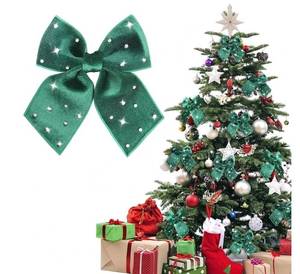 lot 31089 image: Green Velvet Christmas Bow, 6PCS Small Christmas Ribbon Wreaths Bows Decorations, for Home Front Door Stairs Railing Holiday Wedding Gift Wrapping Xmas Tree Decor.