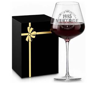 lot 31095 image: Crystal Burgundy Wine Glasses Cup Red Long Stem White Personalized Cute Large Women 40th Birthday Gifts for Her 40 Years Old Best 1985 Funny Cool Friend Gift Unique Birthday Party Decorations