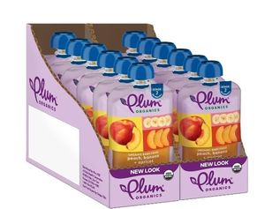lot 31104 image: Best by February 5 2026 Plum Organics Stage 2 Organic Baby Food, Peach, Banana and Apricot, 4 oz Pouch - Case of 12 -