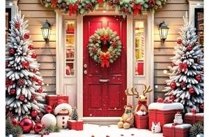 lot 31127 image: SJOLOON Christmas Backdrop Outdoor Christmas Tree Background with Snowman for Party Decoration Photography 94x70in 2 Pack