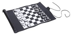 lot 31130 image: Rollable Chess Board Game PU Portable Chess Set PGSLQ-01 (Black-Chess)