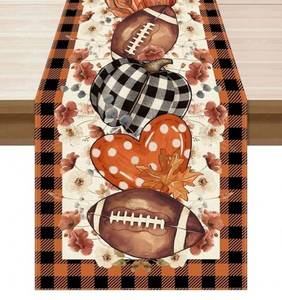 lot 31136 image: XCHI Fall Football Pumpkin Love Heart Flowers Plaid Table Runner Table Decoration for Kitchen Dining Dinner Autumn Home Decor 13x36 Inch