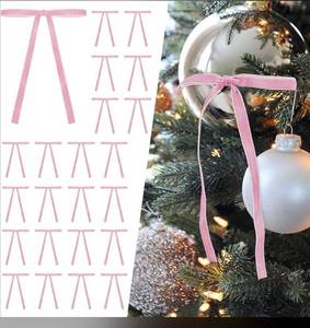 lot 31145 image: Velvet Christmas Bows 23.6x11.8 Inch Large Rustic Wreath Bows Christmas Tree Door Staircase Bow Ribbon Decor Indoor Outdoor Xmas Decoration (Pink-8pcs)