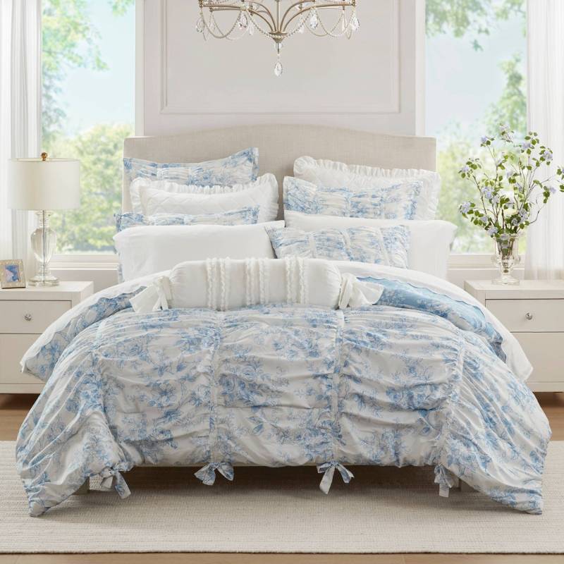 lot 14645 image: Armoire Collection TwinTwin Extra Long Toile Floral Comforter Blue