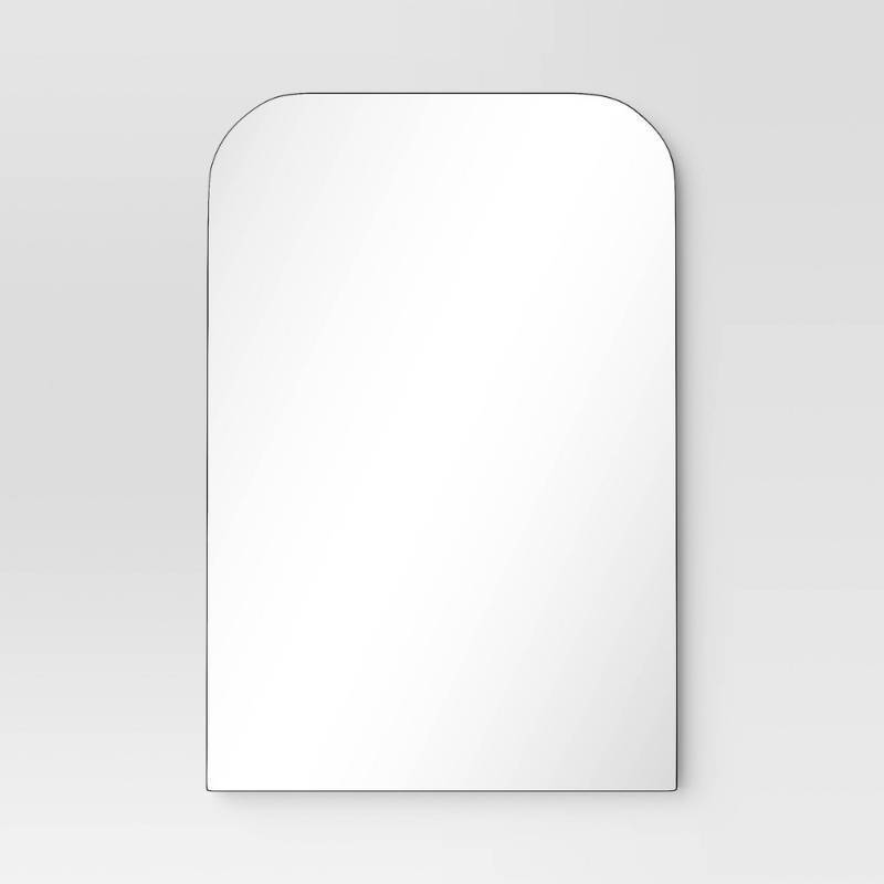 lot 21080 image: 24 x 36 Infinity Mantle Wall Mirror Black - Threshold Rust-Resistant, Rounded Top, Wall Mount - Retail $90