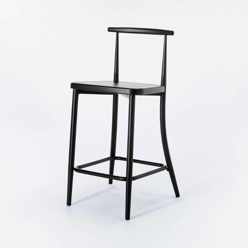 lot 21109 image: Northwood Metal Cafe Counter Height Barstool Black Sleek, Modern Design - Threshold designed wStudio McGee - Retail $135