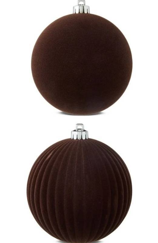 lot 13375 image: 2 Count Dark Brown Velvet-Feel Jumbo Shatterproof Christmas Ornaments, 5.9, by Holiday Time