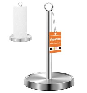 lot 16342 image: Paper Towel Holder Countertop, Stainless Steel, Weighted Base, Paper Towel Stand Holder for Kitchen Bathroom Farmhouse Essentials Decor Accessories, Silver