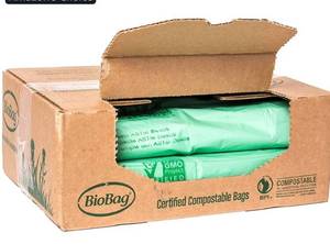 lot 16344 image: BioBag (USA) The Original Compostable Bag, 8 Gallon,100% Certified Compostable Trash Bag Liners for Food Waste, Extra Strong and Durable- 12 rolls in it  - Retail $100
