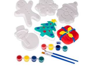 lot 16359 image: ArtCreativity Christmas Ceramic Painting Kit for Kids - 6 Ceramic Figures, 2 Paint Sets, and 2 Brushes - Christmas Crafts for Kids - DIY Paint Activity Set